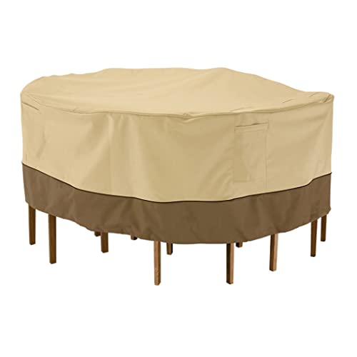 Classic Accessories Veranda Water-Resistant 70 Inch Round Patio Table & Chair Set Cover, Outdoor Table Cover