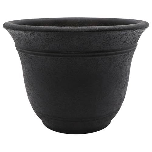 The HC Companies Sierra Round Self-Watering Pot - Lightweight Plastic Planter for Herbs & More - Durable Plant Pots for Indoor Plants & Outdoor Plants (16 Black Onyx, Pack of 1)