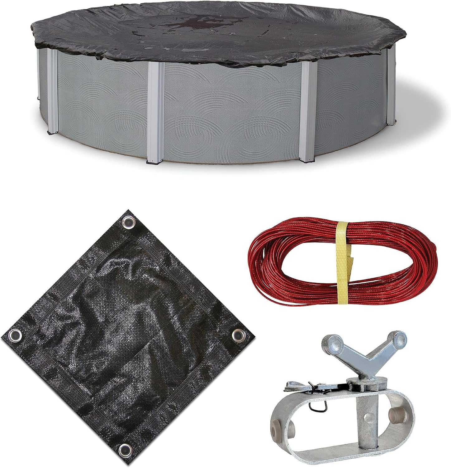 Blue Wave Rugged Mesh 15 ft 8-Year Above Ground Pool Cover for Winter  Fine Mesh Debris Barrier  4 ft Overlap, Reinforced Grommets, Vinyl-Coated Cable, Metal Winch  Black Finish - BWC602