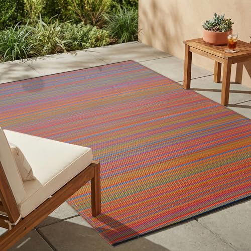 Fab Habitat Outdoor Rug - Waterproof, Fade Resistant, Crease-Free - Premium Recycled Plastic - Striped - Large Patio, Deck, Sunroom, Camping, RV - Cancun - Multicolor - 6 x 9 ft