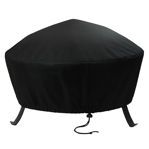 Sunnydaze 58-Inch Fire Pit Cover Round - Outdoor Fire Pit Cover - Weather-Resistant PVC with Drawstring Closure - Durable Protection for All Seasons - Black