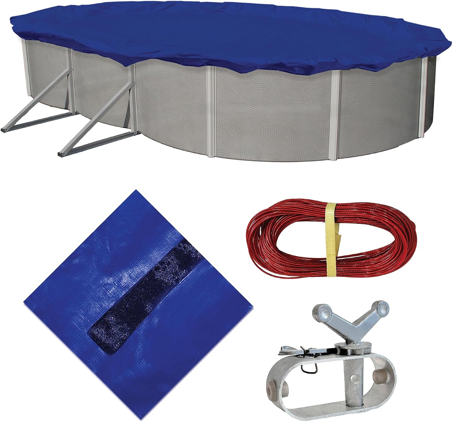 Blue Wave Gold 15-Year 12 ft x 24 ft Oval Above Ground Pool Cover for Winter Durable & Weather-Resistant Polyethylene  4 ft Overlap, Black Underside, Reinforced Grommets, Winch, Cable  Royal Blue