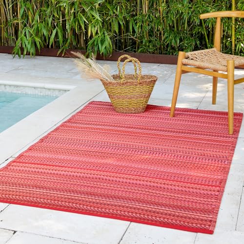 Fab Habitat Outdoor Rug - Waterproof, Fade Resistant, Crease-Free - Premium Recycled Plastic - Striped - Patio, Deck, Porch, Balcony, Laundry Room - Cancun - Sunset - 4 x 6 ft