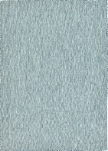 Unique Loom Collection Casual Transitional Solid Heathered Indoor/Outdoor Flatweave Area Rug (8' x 11' 4" Rectangle, Aquamarine/Ivory)