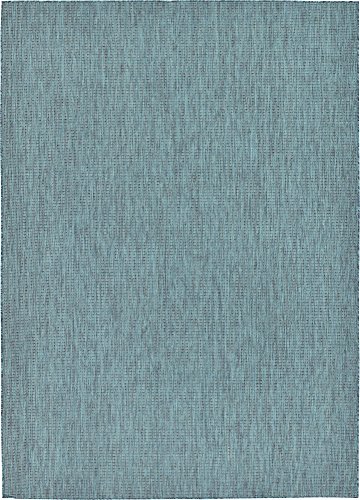 Unique Loom Collection Casual Transitional Solid Heathered Indoor/Outdoor Flatweave Area Rug (8' x 11' 4" Rectangle, Teal/Navy Blue)