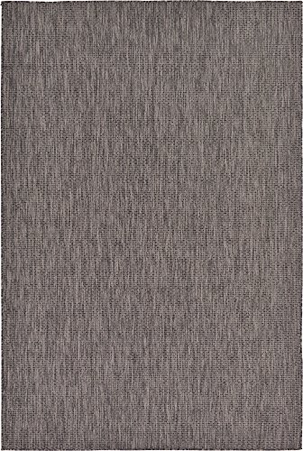 Unique Loom Collection Casual Transitional Solid Heathered Indoor/Outdoor Flatweave Area Rug (6' 1" x 9' Rectangle, Black/Ivory)