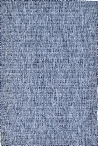 Unique Loom Collection Casual Transitional Solid Heathered Indoor/Outdoor Flatweave Area Rug (6' 1" x 9' Rectangle, Blue/Navy Blue)