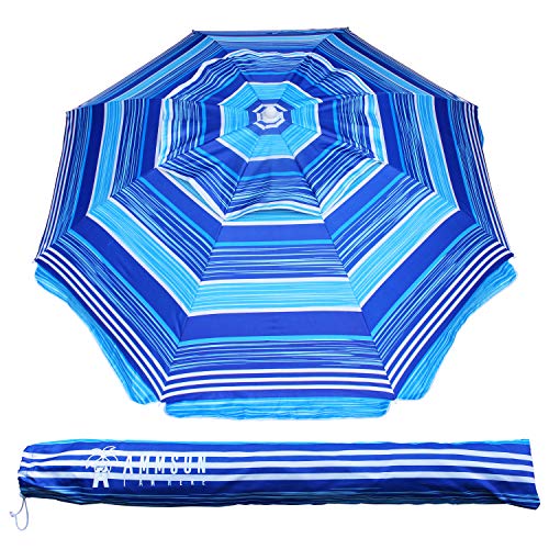 AMMSUN 6.5 ft Heavy Duty Beach Umbrella (Stripe Blue)