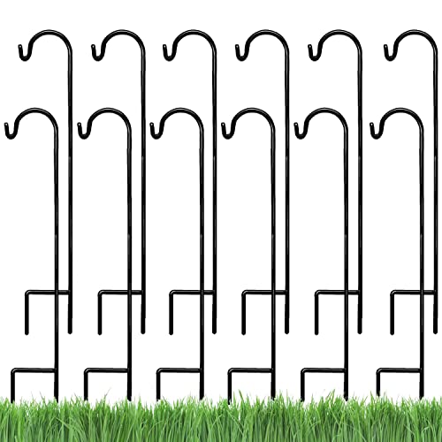 Ashman Shepherd's Hooks 35 Inch (12 Pack), Black, Made of Premium Metal for Hanging Solar Lights, Bird Feeders, Mason Jars, Christmas Lights, Lanterns, Garden Stakes and Wedding Decor.