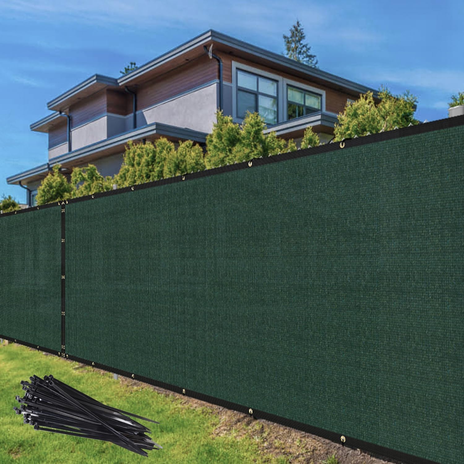 TANG 5' x 20' Privacy Fence Screen Green Shade Cloth with Grommets, Chain Link Fence Panels Outdoor Mesh Fabric Fencing, Balcony Windscreen Cover,Temporary Garden Fencing for Yard Deck Pool