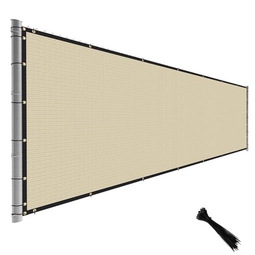 TANG Fence Privacy Screen Beige 8 Feet x 36 Feet Outdoor Shade Cloth with Grommets, 150 GSM Temporary Fence Cover with Zipties Mesh Netting Fences Blockage for Backyard Garden Patio