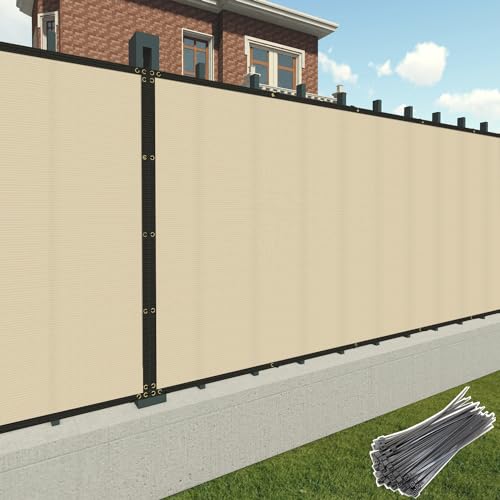 Patio 6' x 40' Fence Privacy Screen Beige Commercial Grade Heavy Duty Outdoor Backyard Shade Windscreen Mesh Fabric with Brass Gromment with Zipties