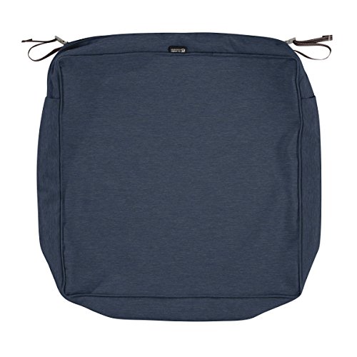 Classic Accessories Montlake Water-Resistant 23 x 23 x 5 Inch Square Outdoor Seat Cushion Slip Cover, Patio Furniture Chair Cushion Cover, Heather Indigo Blue, Patio Furniture Cushion Covers