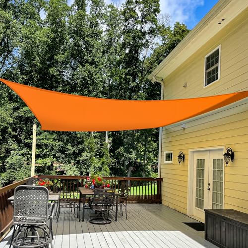 TANG 9' x 14' Sun Shade Sail Rectangle Outdoor Canopy UV Block Sunshades for Patio, Square Shade Cloth for Backyard Porch Deck Garden Pergola Cover, Orange