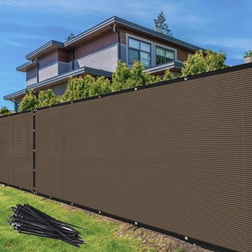 TANG 5' x 4' Privacy Fence Screen Brown Shade Cloth with Grommets, Chain Link Fence Panels Outdoor Mesh Fabric Fencing, Balcony Windscreen Cover,Temporary Garden Fencing for Yard Deck Pool