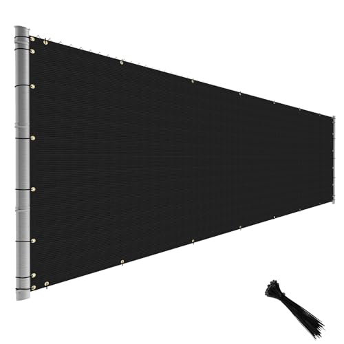 TANG Fence Privacy Screen Black 6 Feet x 62 Feet Outdoor Shade Cloth with Grommets, 150 GSM Temporary Fence Cover with Zipties Mesh Netting Fences Blockage for Backyard Garden Patio Chain Link