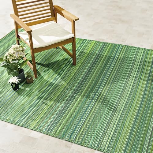 Fab Habitat Striped Outdoor Rug - Waterproof, Fade Resistant, Crease-Free, Reversible - Premium Recycled Plastic - Patio Porch Balcony Deck - Cancun Green - 8x10 ft