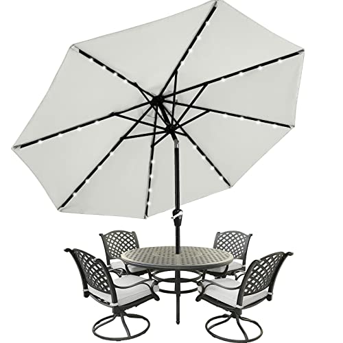 MASTERCANOPY Patio Umbrella with 32 Solar LED Lights -8 Ribs (9ft,Light Gray)