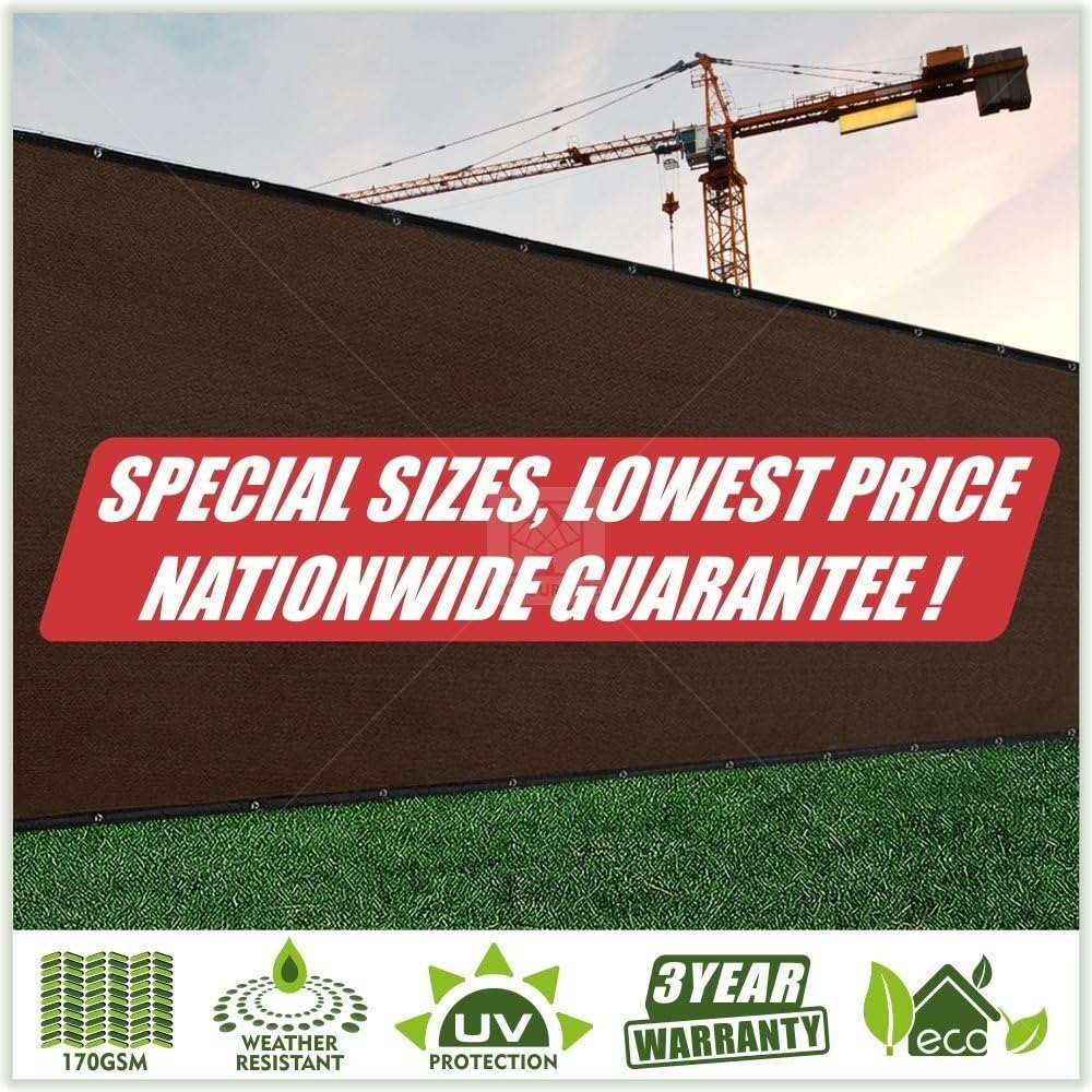ColourTree Customized Size Fence Screen Privacy Screen Brown 6' x 40' - Commercial Grade 170 GSM - Heavy Duty - 3 Years Warranty - Cable Zip Ties Included