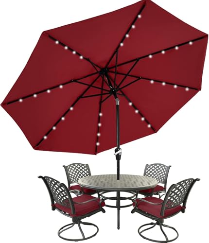 MASTERCANOPY Patio Umbrella with 32 Solar LED Lights -8 Ribs (9ft,Burgundy)