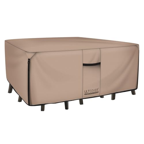 ULTCOVER Rectangular Patio Heavy Duty Table Cover - 600D Tough Canvas Waterproof Outdoor Dining Table and Chairs General Purpose Furniture Cover Size 136L x 74W x 28H inch