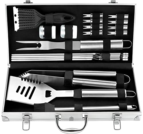 ROMANTICIST 20pcs Heavy Duty BBQ Grill Tool Set in Case - The Very Best Grill Gift for Father's Day and Christmas - Professional BBQ Accessories Set for Outdoor Cooking Camping Grilling Smoking