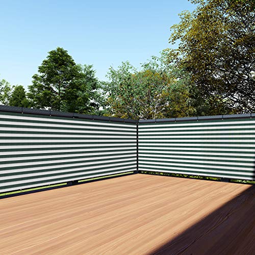 TANG 3' x 10' Balcony Privacy Screen Fence for Apartment Deck Railing, 200GSM Heavy Duty Block Outdoor Privacy Fencing Cover for Patio Porch Backyard Screens, Green with White Stripes
