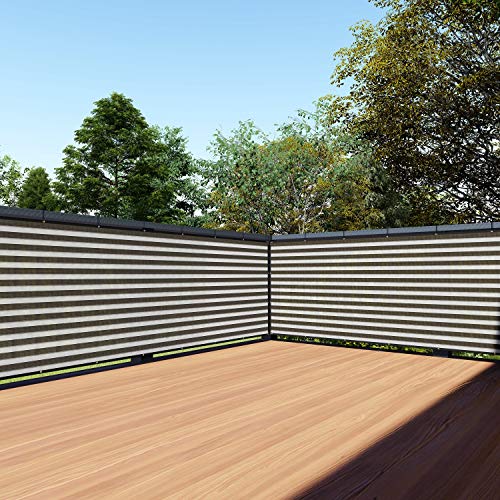 TANG 3' x 12' Brown White Stripe Balcony Privacy Screen Fence 200GSM Deck Fence Outdoor Privacy Cover Weather Resistant for Patio Apartment Deck Porch Backyard Railing Screen