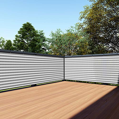 TANG 3' x 19' Balcony Privacy Screen Fence for Apartment Deck Railing, 200GSM Heavy Duty Block Outdoor Privacy Fencing Cover for Patio Porch Backyard Screens, Gray with White Stripes