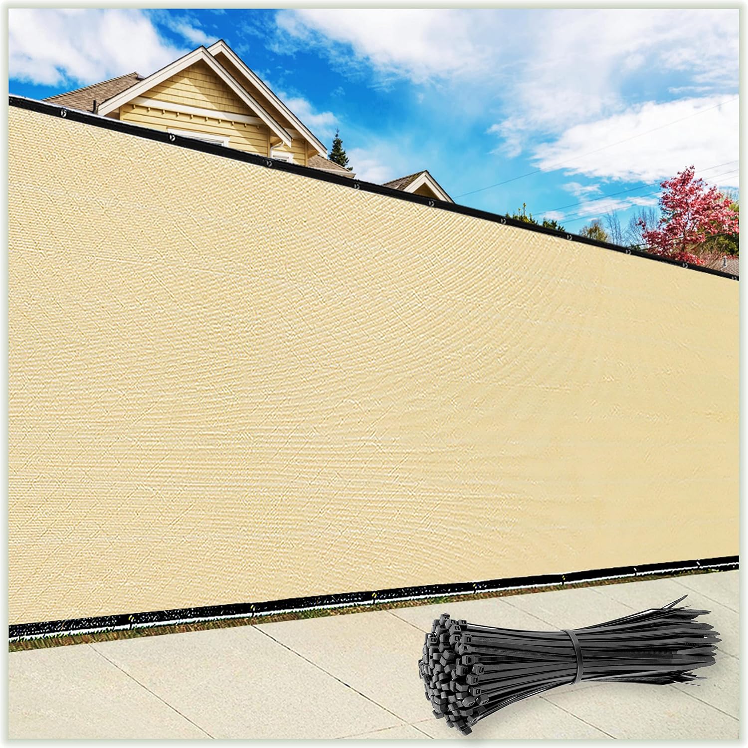 ColourTree Customized Size Fence Screen Privacy Screen Beige 4' x 148' - Commercial Grade 170 GSM - Heavy Duty - 3 Years Warranty - Cable Zip Ties Included
