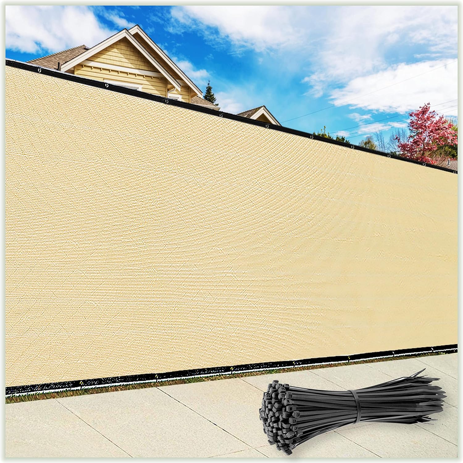ColourTree Customized Size Fence Screen Privacy Screen Beige 4' x 102' - Commercial Grade 170 GSM - Heavy Duty - 3 Years Warranty - Cable Zip Ties Included