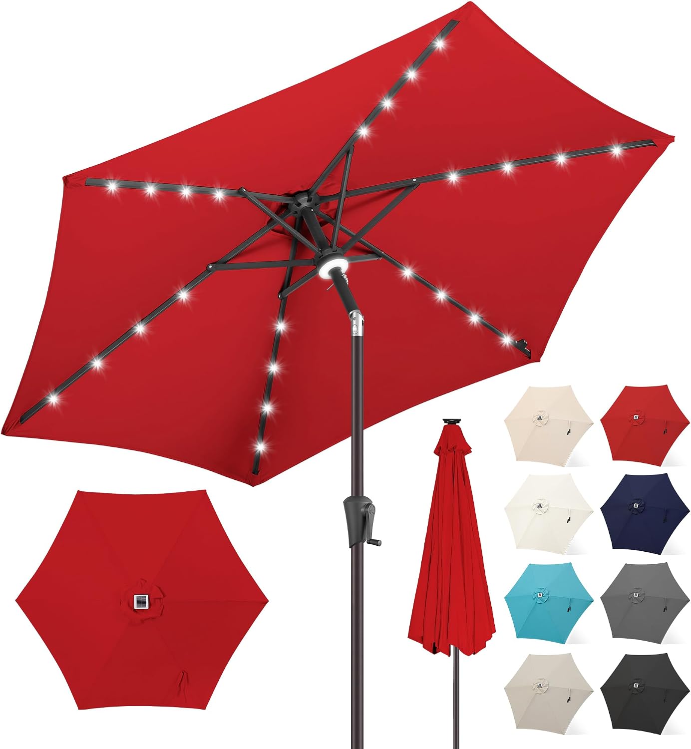 FLAME&SHADE 7.5 ft Solar Patio Umbrella