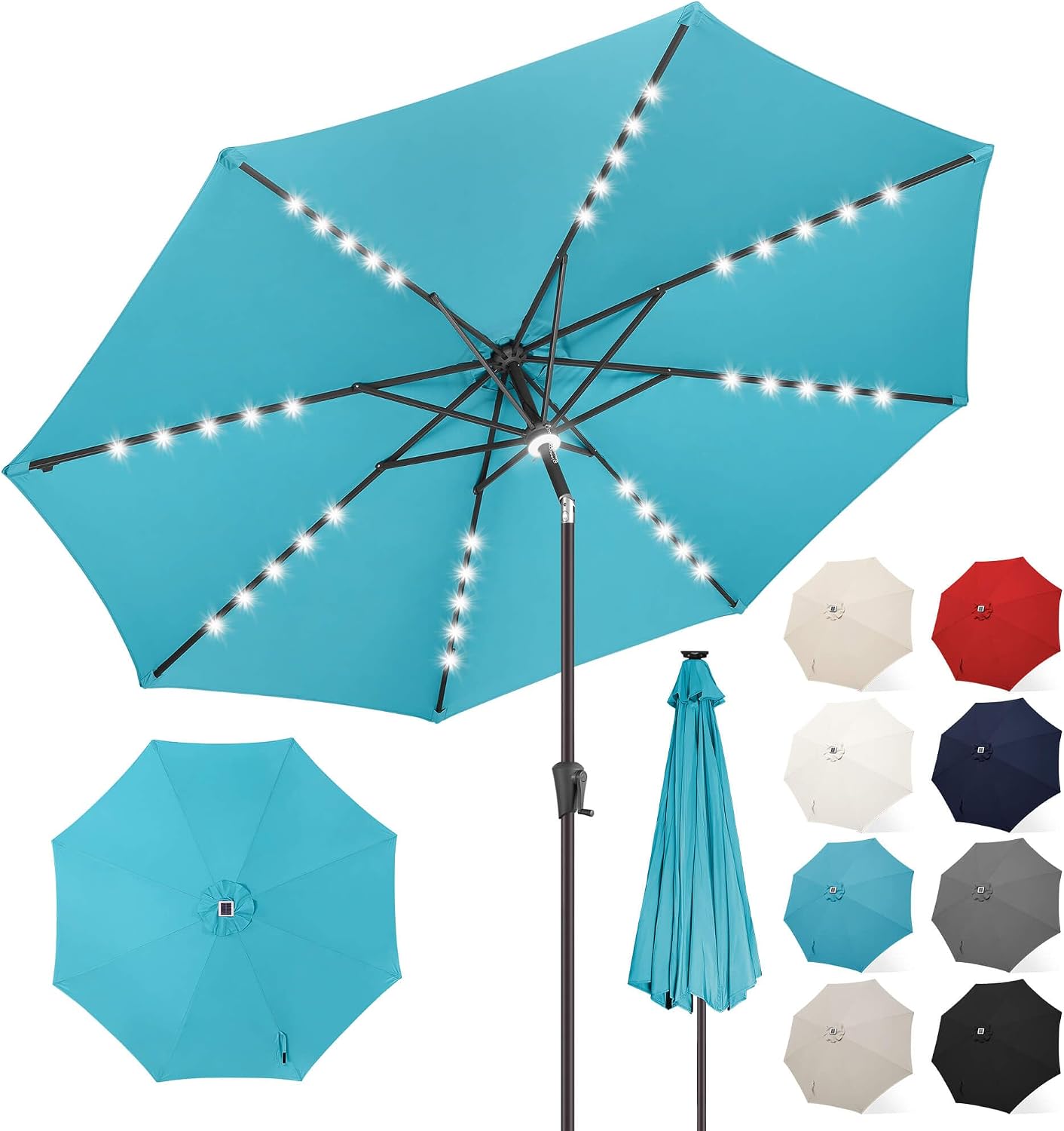 FLAME&SHADE 9 ft Patio Umbrella (Aqua Blue)