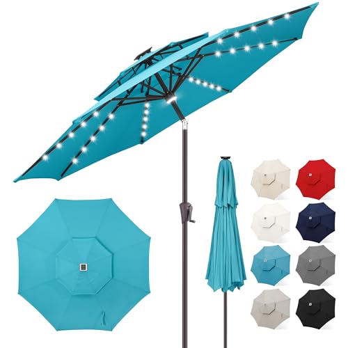 FLAME&SHADE 9 ft Double Top Solar Umbrella