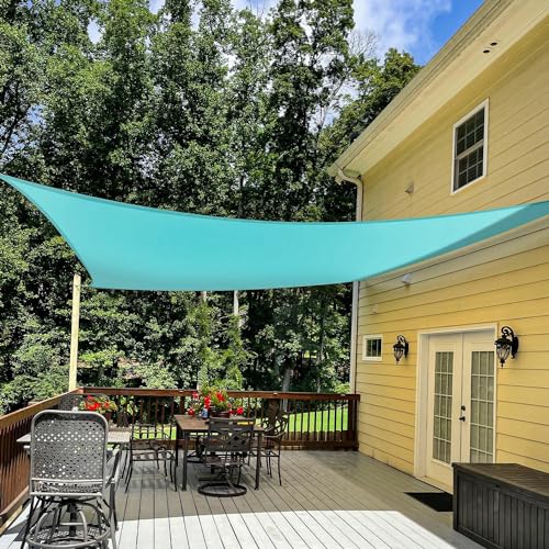 TANG 7' x 18' Sun Shade Sail Rectangle Outdoor Canopy UV Block Sunshades for Patio, Square Shade Cloth for Backyard Porch Deck Garden Pergola Cover, Turquoise
