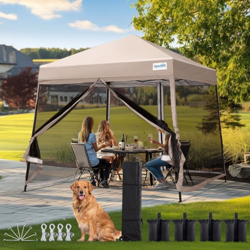 Quictent 9'x9 Pop up Screened Canopy (Tan)
