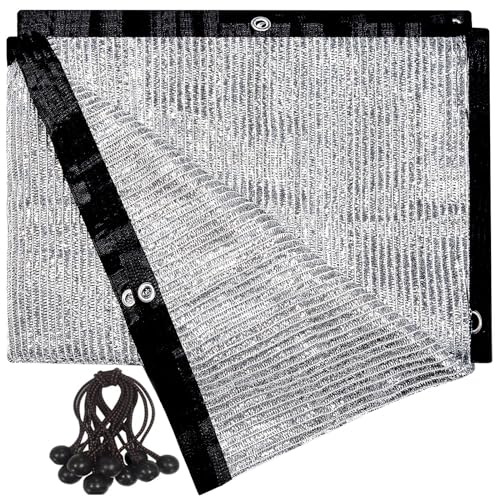 70% Aluminum Shade Cloth 10 FT x 12 FT,Silver Tarps Fabric Privacy Screen Pet Shade Car Cover Patio Garden Pergola Cover Canopy with Grommets and Ball Bungee, Aluminum Foil Shade Net