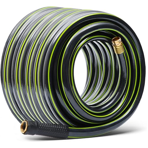 Worth Leader Long Garden Hose 5/8 in. x 100 ft. -No Kink, Flexible, Leakproof, Male to Female Fittings -Heavy Duty Durable PVC Lightweight Water Pipe with Brass Aluminum Ends for Household & Yard Use
