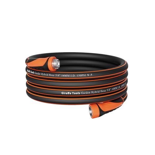 Giraffe Tools Garden Hose 25ft x 5/8", Water Hose Heavy Duty, Flexible, Lightweight Hybrid Hose with Swivel Handle, Male to Female Fittings, Burst 600 PSI