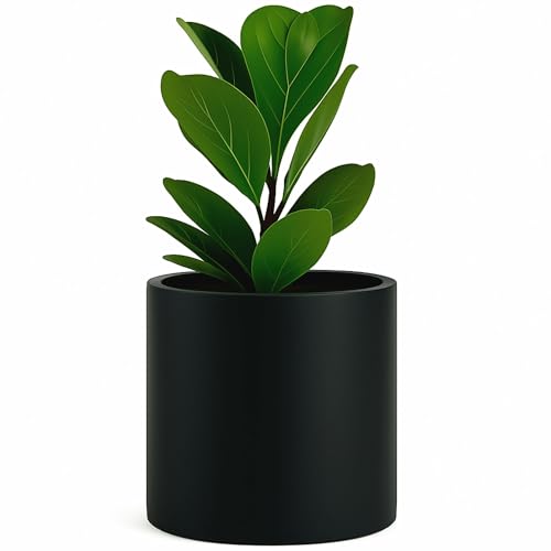 Fox & Fern Large 12 Inch Black Plant Pot  Premium Lightweight Fiberstone Matte Black Planter w Drainage Plug; Large Indoor & Outdoor Planter; 12 Inch Pots for Plants; Weather Resistant & UV Resistant