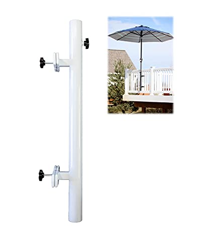 Patio Umbrella Holder  Easy Installation - Space Saving Umbrella Holder Design - Outdoor Umbrella Base and Mount - Attaches to Railing Maximizing Outdoor Patio Space and Shade, White