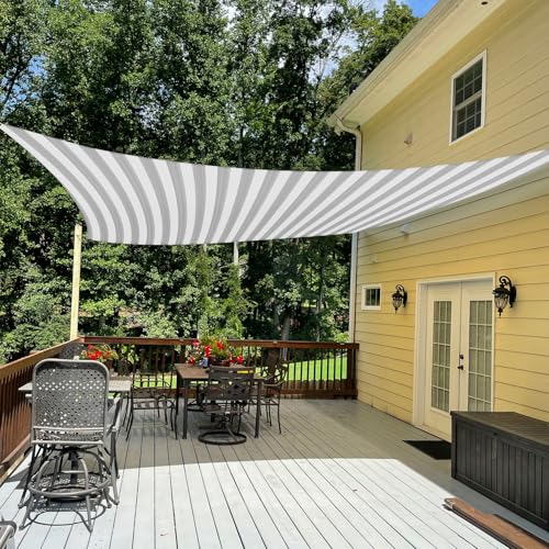 TANG 18' x 22' Sun Shade Sail Rectangle Outdoor Canopy UV Block Sunshades for Patio, Square Shade Cloth for Backyard Porch Deck Garden Pergola Cover, Gray and White Stripe