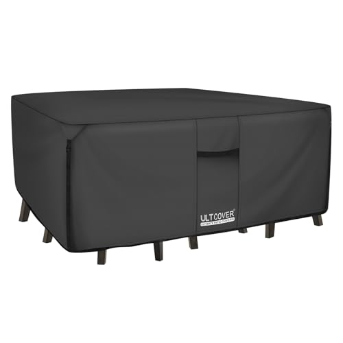 ULTCOVER 600D Tough Canvas Heavy Duty Rectangular Patio Table and Chair Cover - Waterproof Outdoor General Purpose Furniture Covers 136 x 74 inch, Black
