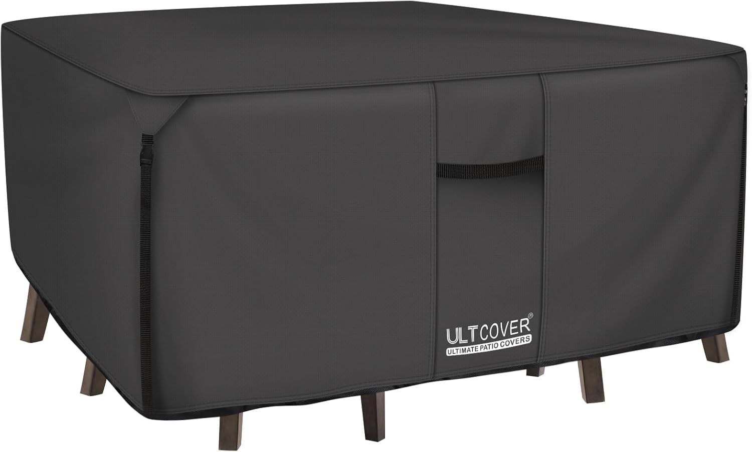 ULTCOVER 600D Tough Canvas Heavy Duty Square Patio Table and Chair Cover - Waterproof Outdoor General Purpose Furniture Covers 74 inch, Black