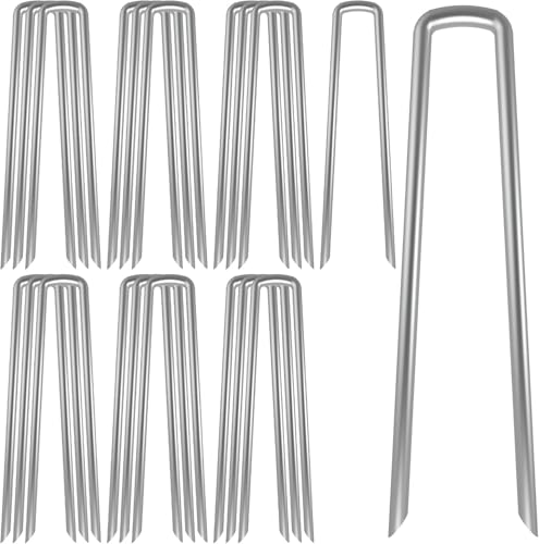 AAGUT 100 Pack 12 Inch Garden Stakes Heavy Duty 11 Gauge Galvanized Steel Landscape Staples Fence Ground Stake Sod Pins Yard Stakes Tent Anchors for Dog Fencing, Chicken Wire