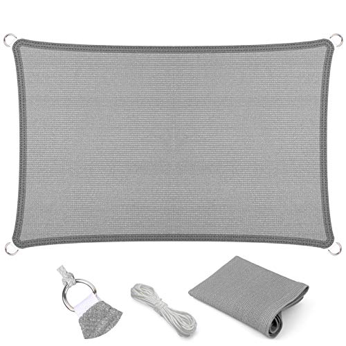 Eden's Decor Straight Flat-Edged Sun Shade Sail Rectangular 8' x 17' Grey UV-Blocking Outdoor Canopy Fabric Cloth Awning for Pergola Patio Garden Backyard Custom Size