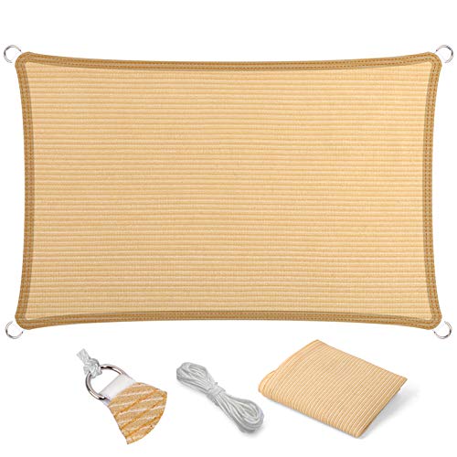 Eden's Decor Straight Flat-Edged Sun Shade Sail Rectangular 13' x 17' Beige UV-Blocking Outdoor Canopy Fabric Cloth Awning for Pergola Patio Garden Backyard Custom Size