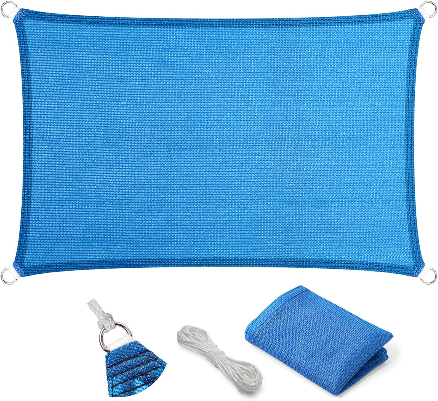 Eden's Decor Straight Flat-Edged Sun Shade Sail Rectangular 7' x 15' Blue UV-Blocking Outdoor Canopy Fabric Cloth Awning for Pergola Patio Garden Backyard Custom Size