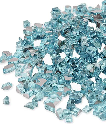 GASPRO 20 lbs Fire Glass for Propane Fire Pit, 1/2-Inch Reflective Fireplace Glass Rocks for Fire Pit Table, Caribbean Blue