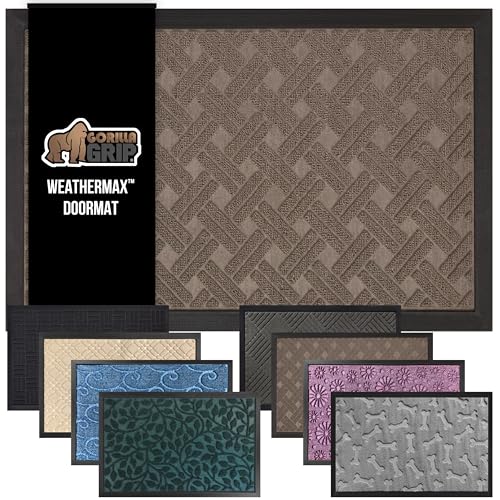 GORILLA GRIP 100% Waterproof All-Season WeatherMax Doormat, 72x24, US Designed Natural Rubber, Stain and Fade Resistant, Low Profile Indoor Outdoor Door Mats, Easy Clean Patio Mat, Taupe Basket Weave